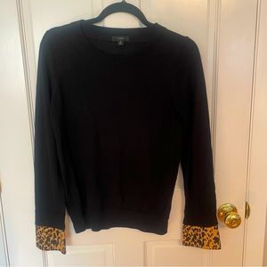 JCrew Merino Wool Sweater with Leopard Sleeve Trim